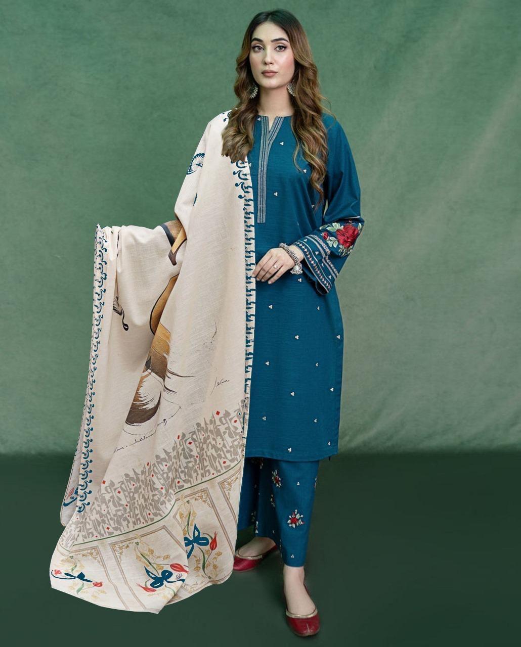3 Pcs - Women's Unstitched Embroidered suit