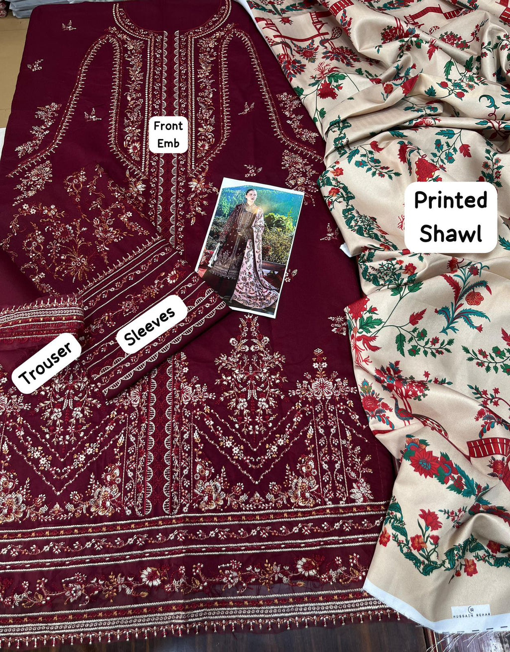 Hussain Rehar Collection - 3 Piece Suit with Shawl