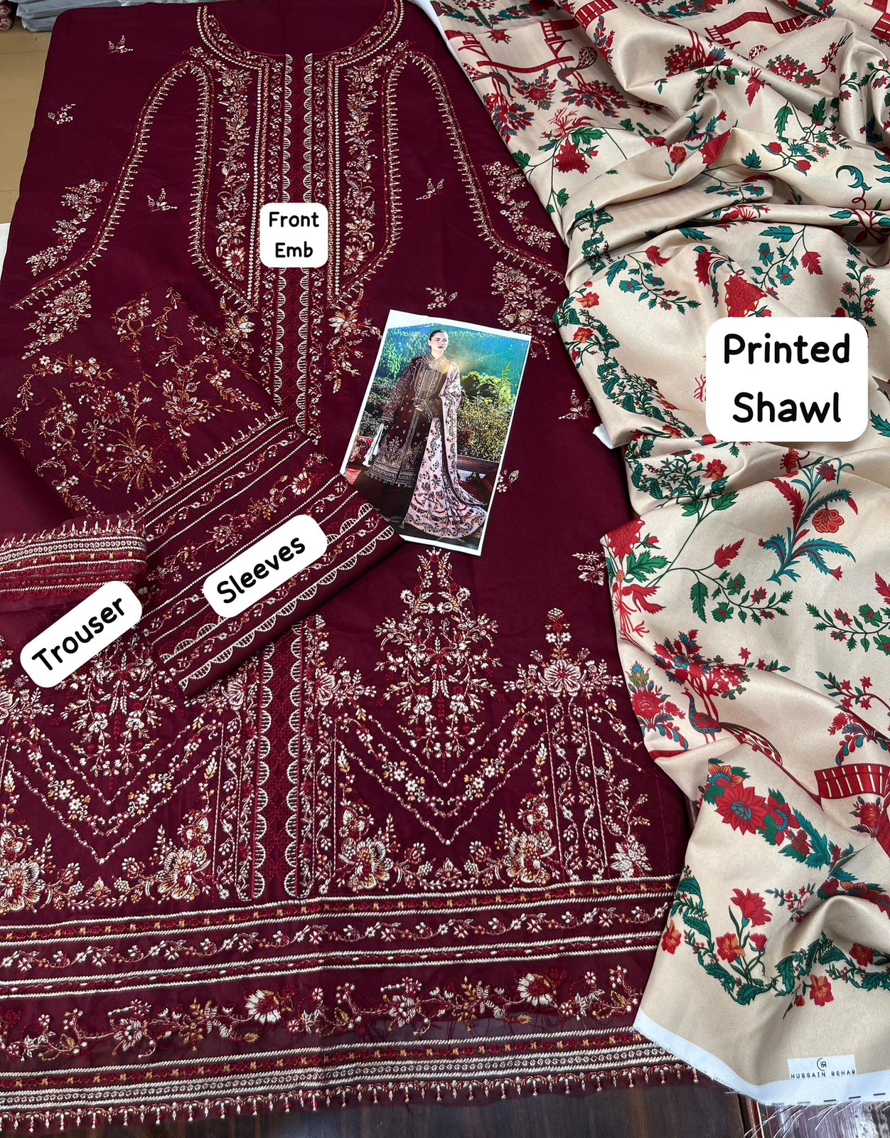 Hussain Rehar Collection - 3 Piece Suit with Shawl