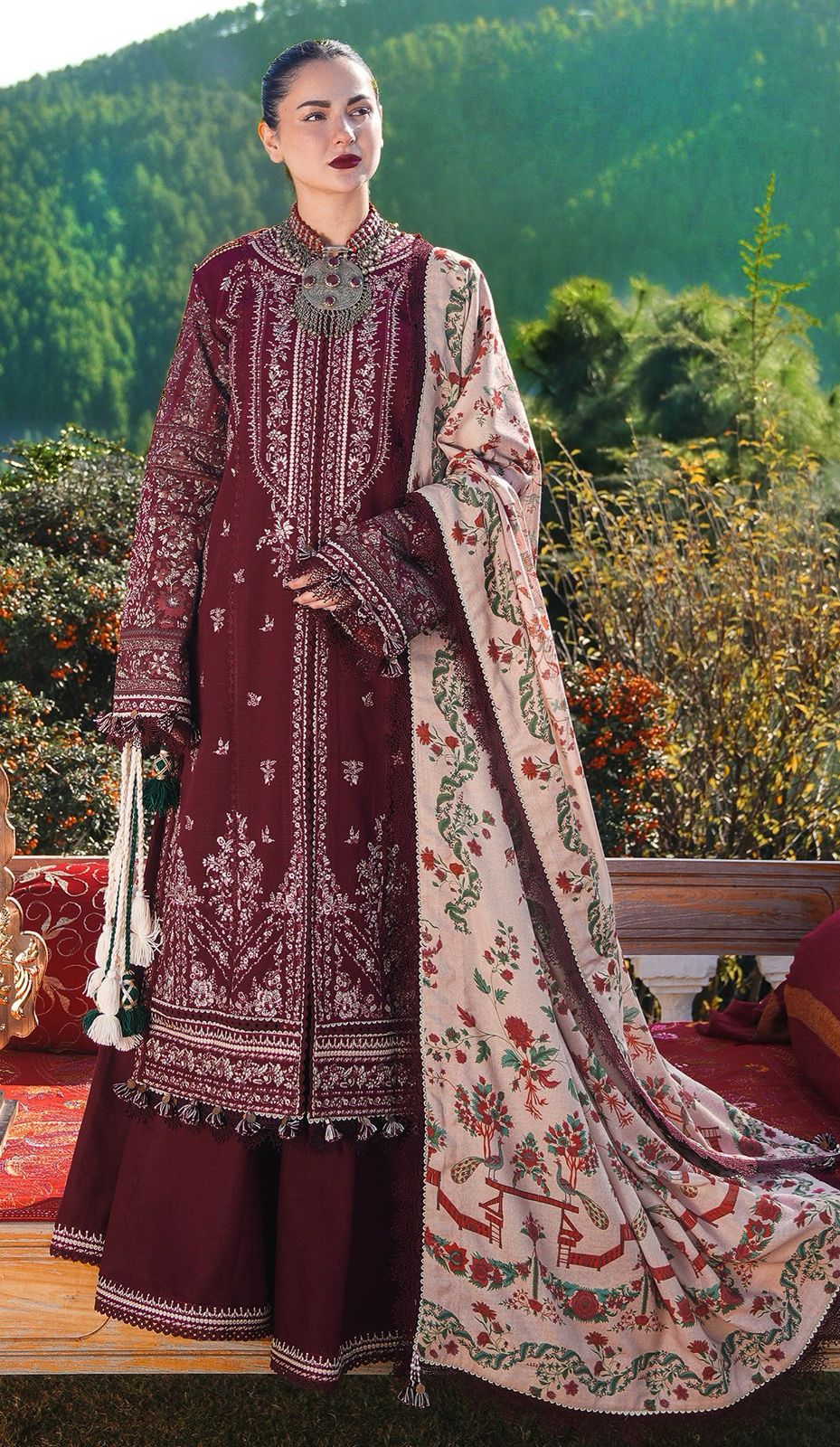 Hussain Rehar Collection - 3 Piece Suit with Shawl