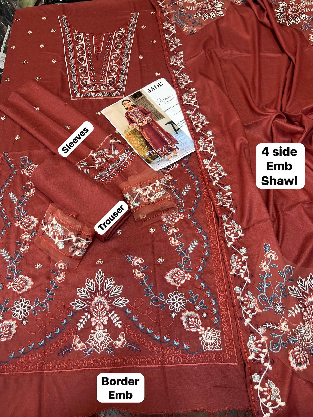 Jade Hit Collection - 3 Pcs Dhanak Embroidered Suit