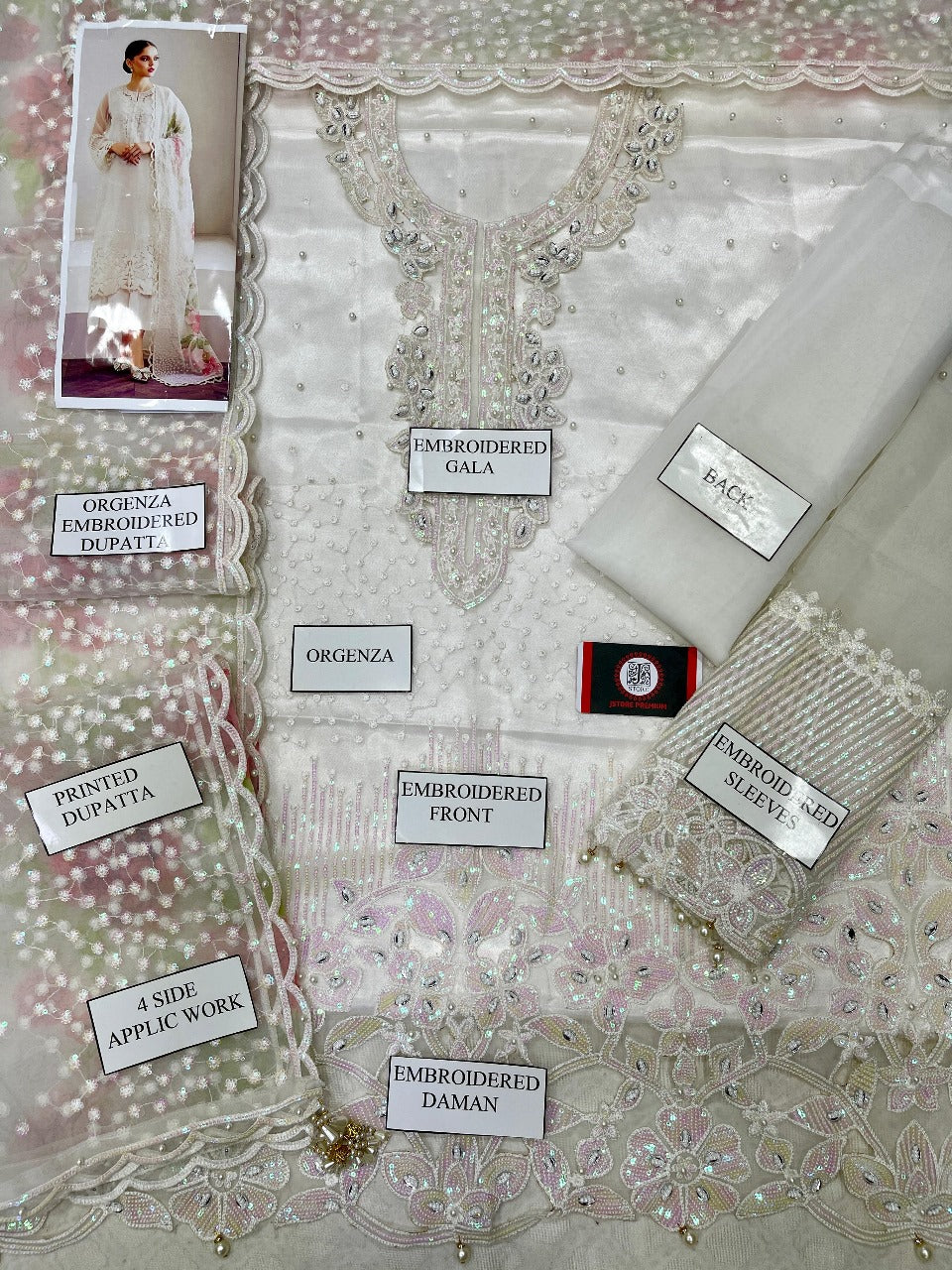 ORGANZA EMBROIDERED 3 PCS UNSTITCHED