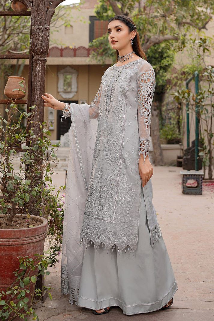 ADAN LIBAS - 3 Piece Organza Embroidered Suit with Adda Work