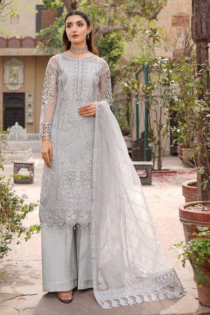 ADAN LIBAS - 3 Piece Organza Embroidered Suit with Adda Work