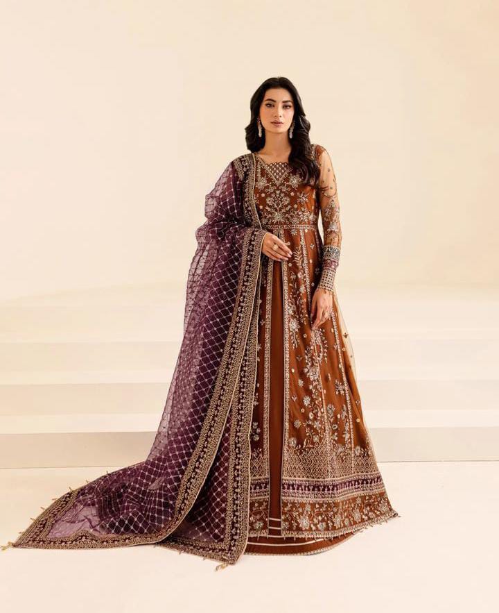 FARASHA - 3 Piece Net Frock with Shamose Silk Trouser