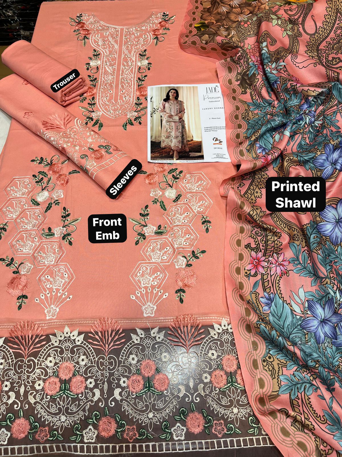 Jade Hit Collection - 3 Pcs Suit with Printed Wool Shawl