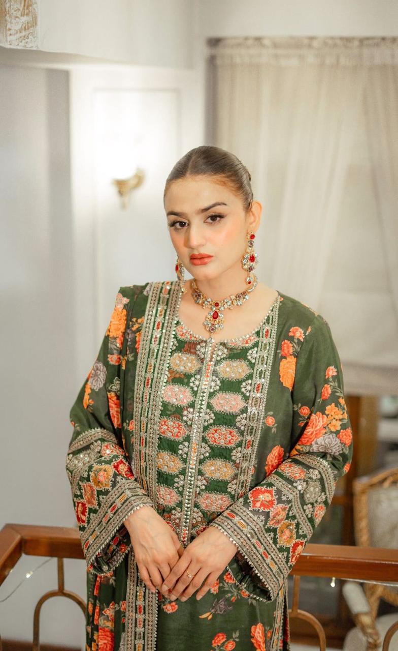 Ahmozi - Aneelas Collection Digital Printed Shamoz Silk 3 Piece Suit