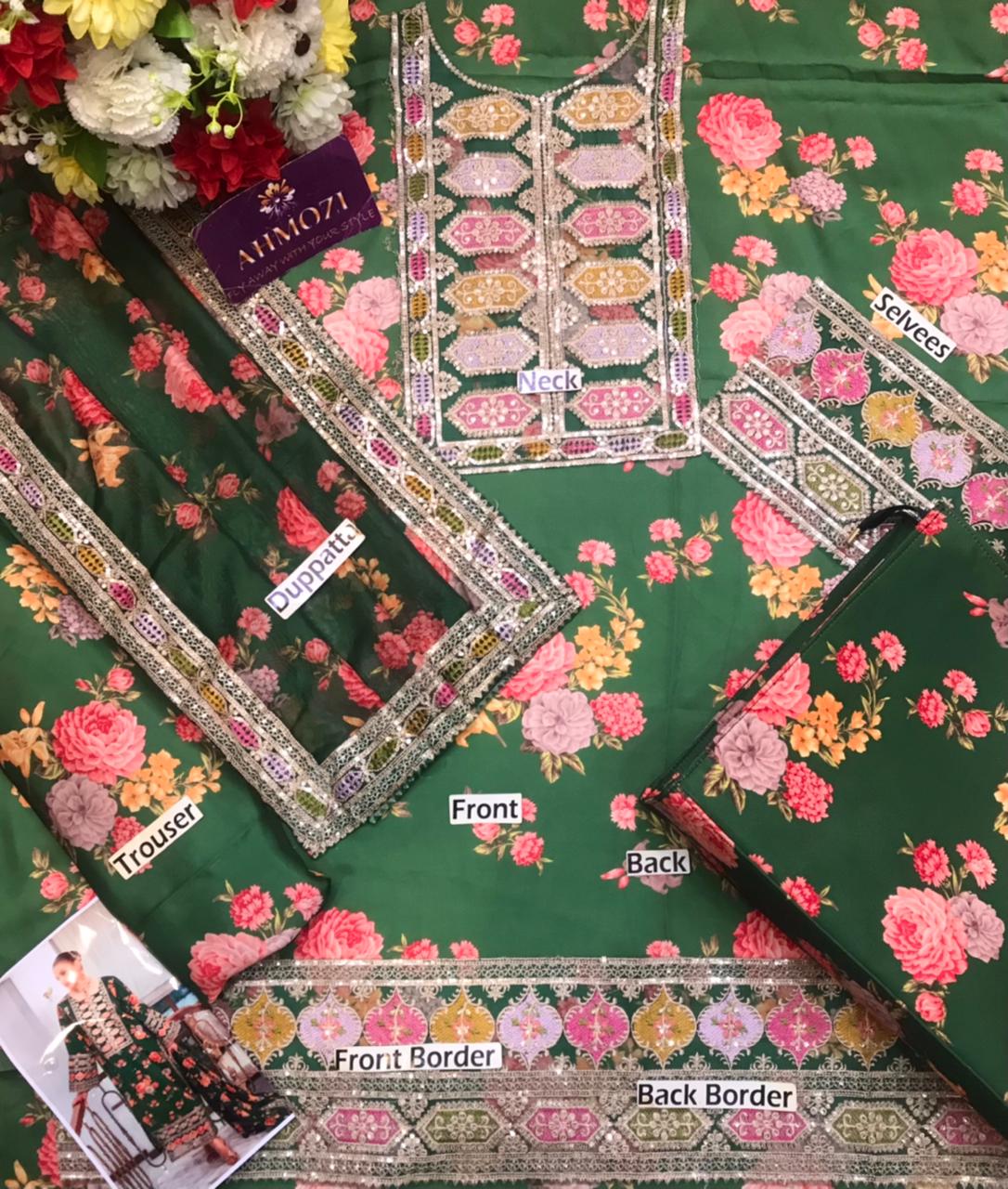Ahmozi - Aneelas Collection Digital Printed Shamoz Silk 3 Piece Suit