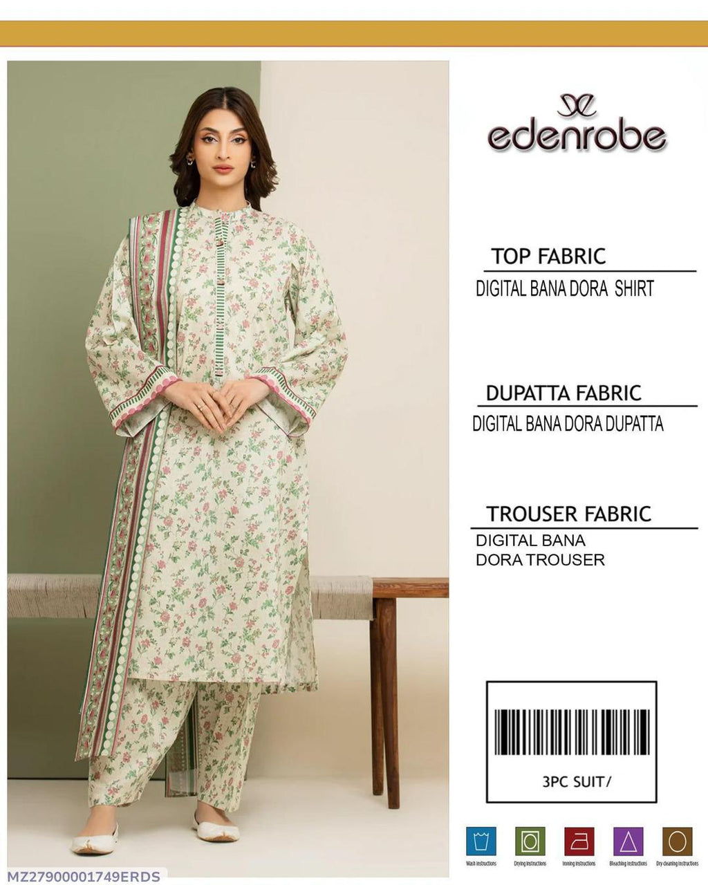 3 Pcs - Women's Unstitched Digital Printed Suit