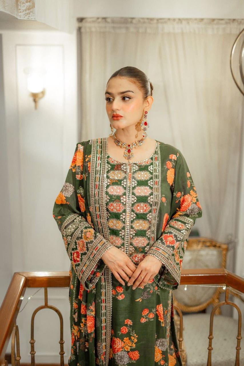 Ahmozi - Aneelas Collection Digital Printed Shamoz Silk 3 Piece Suit