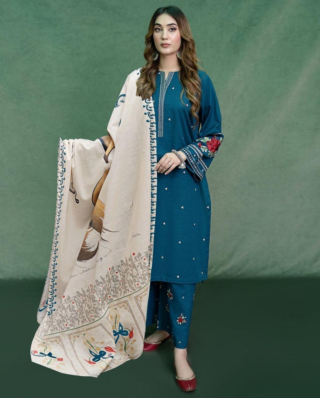 3 Pcs - Women's Unstitched Embroidered suit