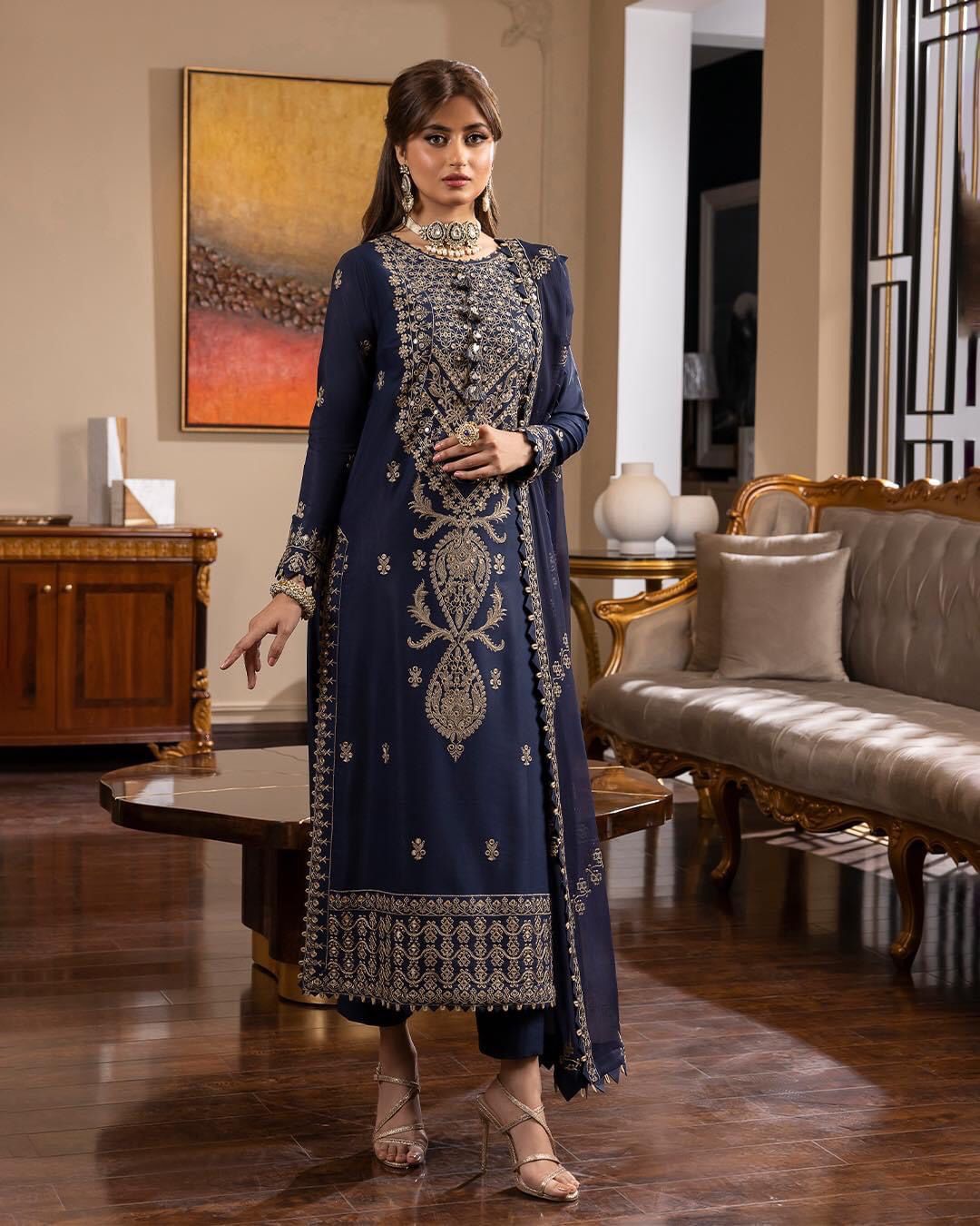 ASIM JOFA Collection - 3 Piece Chiffon Embroidered Suit
