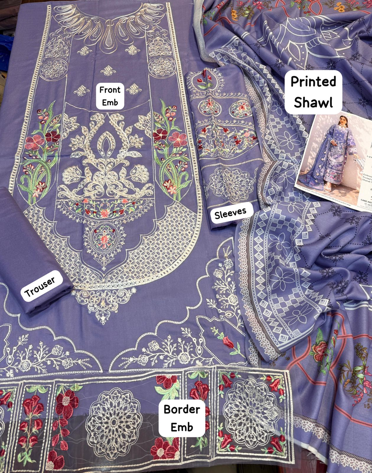 Prishay Hit Collection - 3 Pcs Suit with Pashmina Wool Shawl