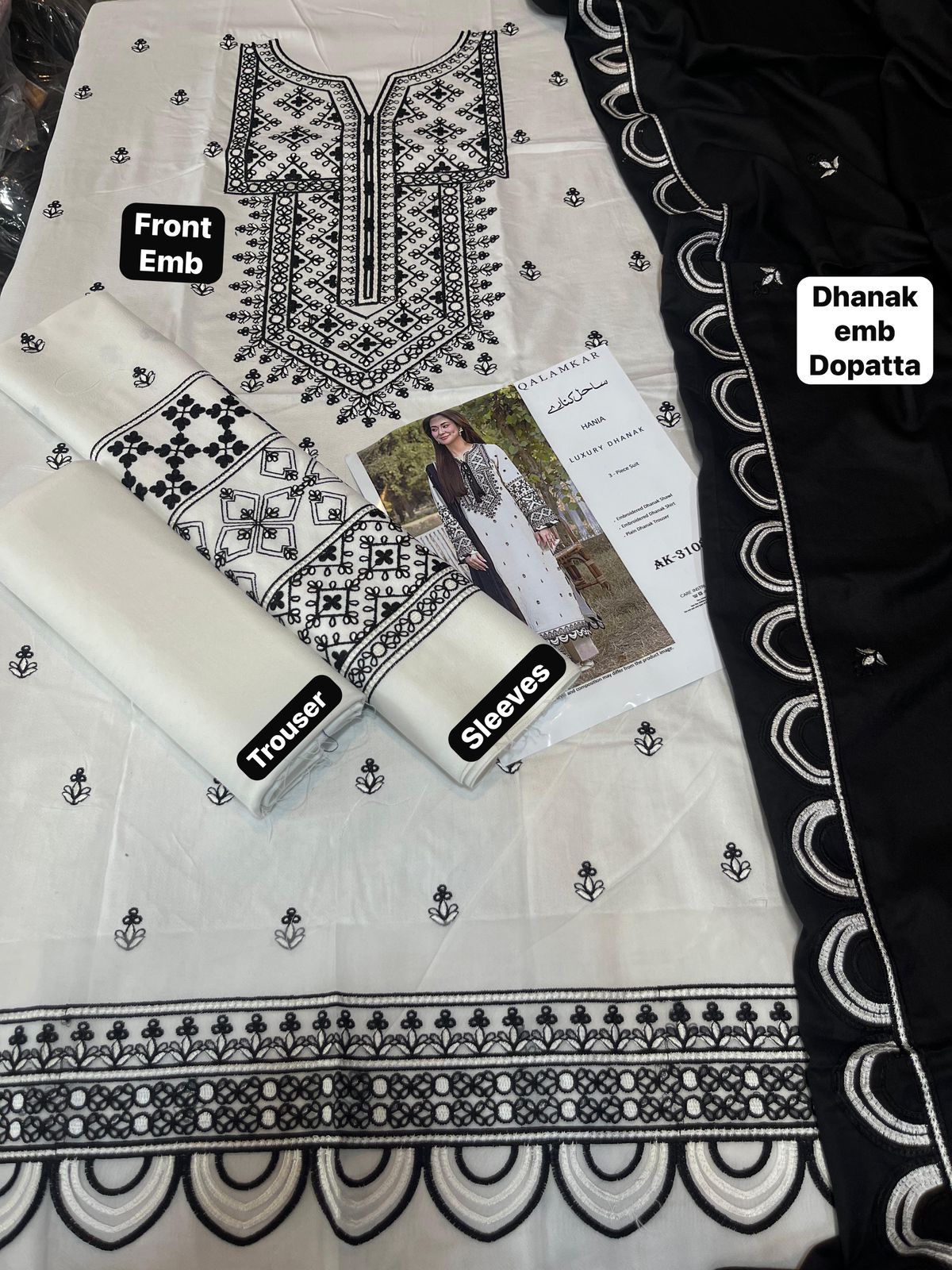 Qalamkar Hit Collection - 3 Pcs Suit with Emb Dhanak Shawl