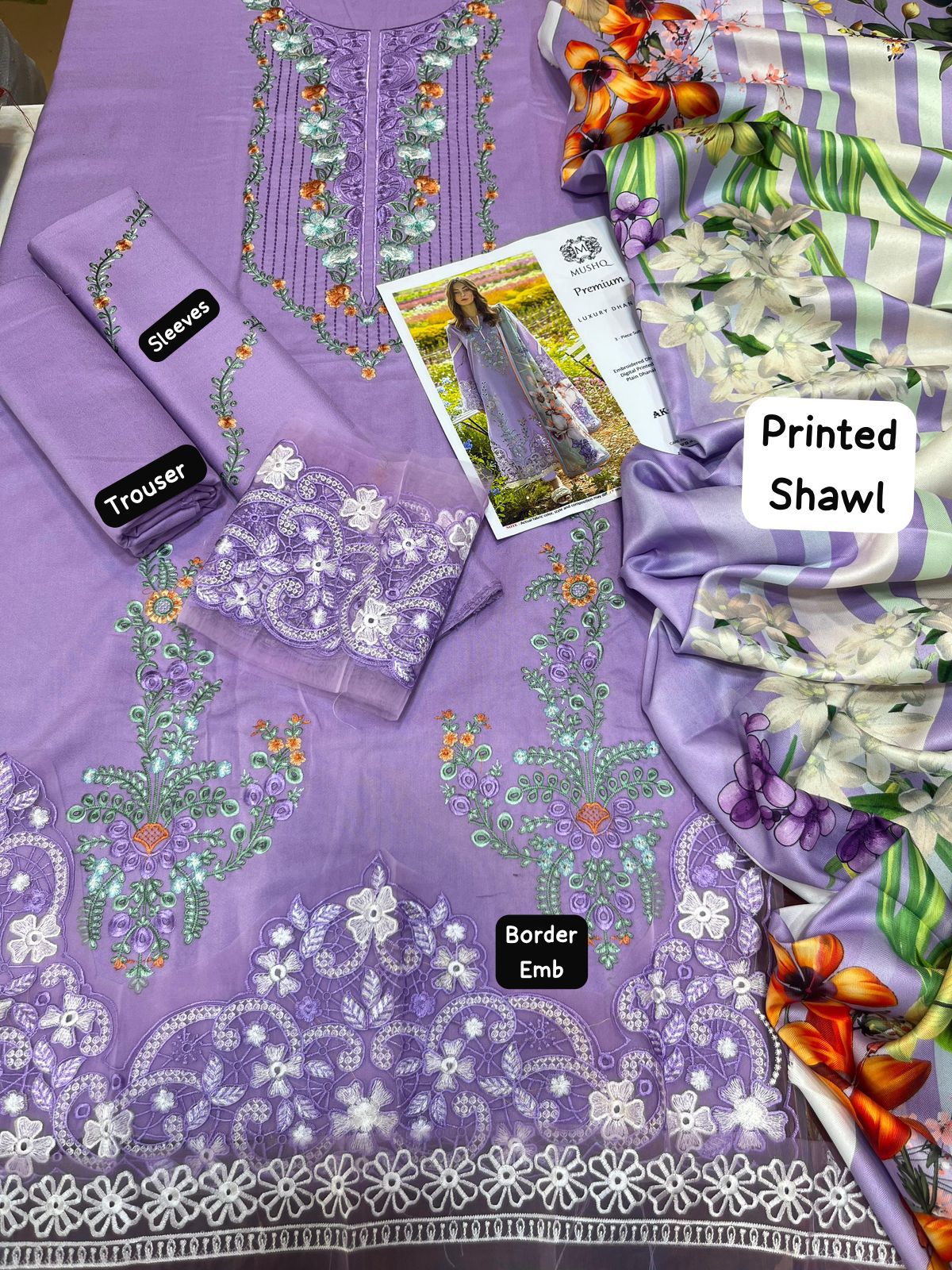 Mushq Collection - 3 Piece Suit with Pashmina Shawl