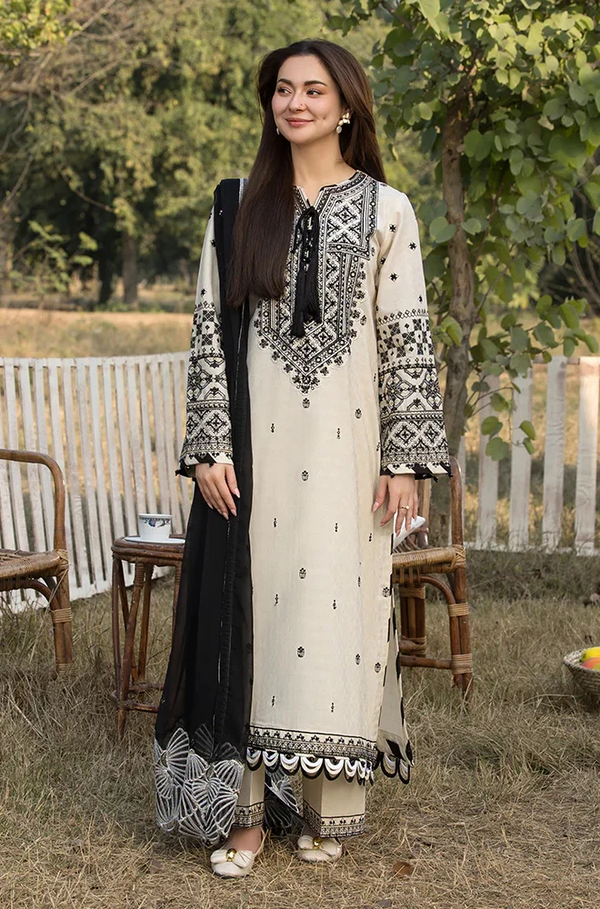Qalamkar Hit Collection - 3 Pcs Suit with Emb Dhanak Shawl