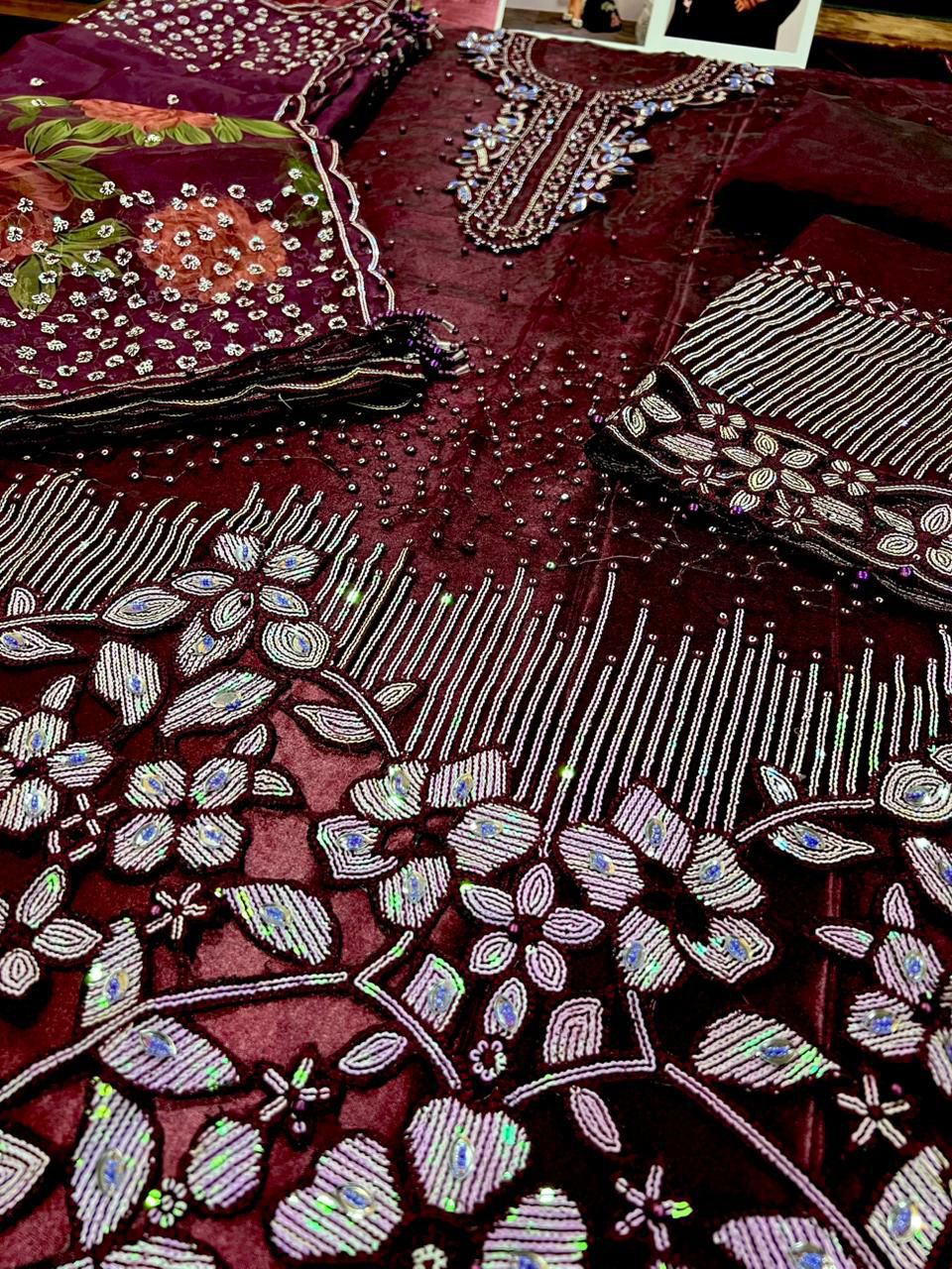 ORGANZA EMBROIDERED 3 PCS UNSTITCHED