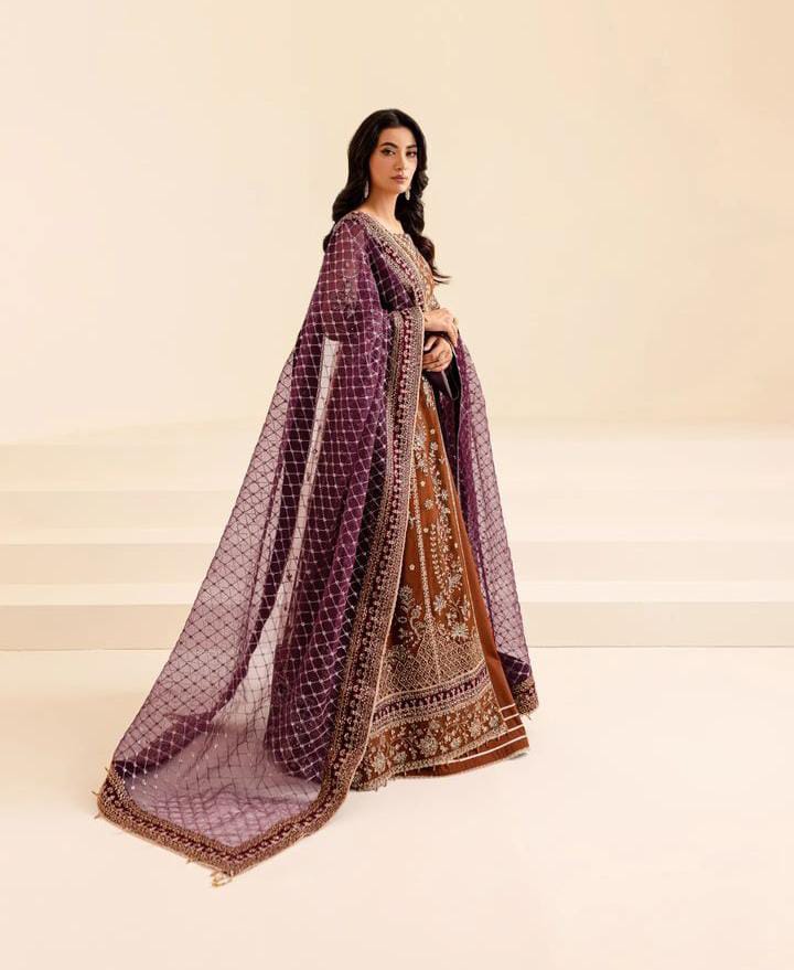 FARASHA - 3 Piece Net Frock with Shamose Silk Trouser