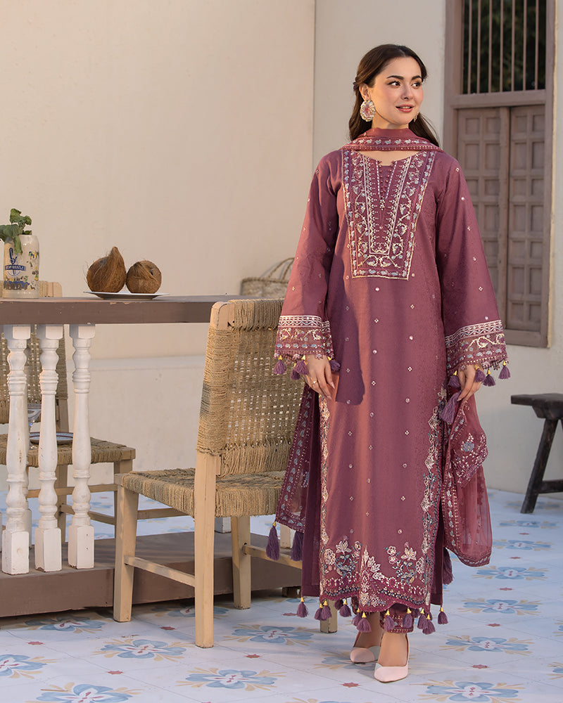Jade Hit Collection - 3 Pcs Dhanak Embroidered Suit