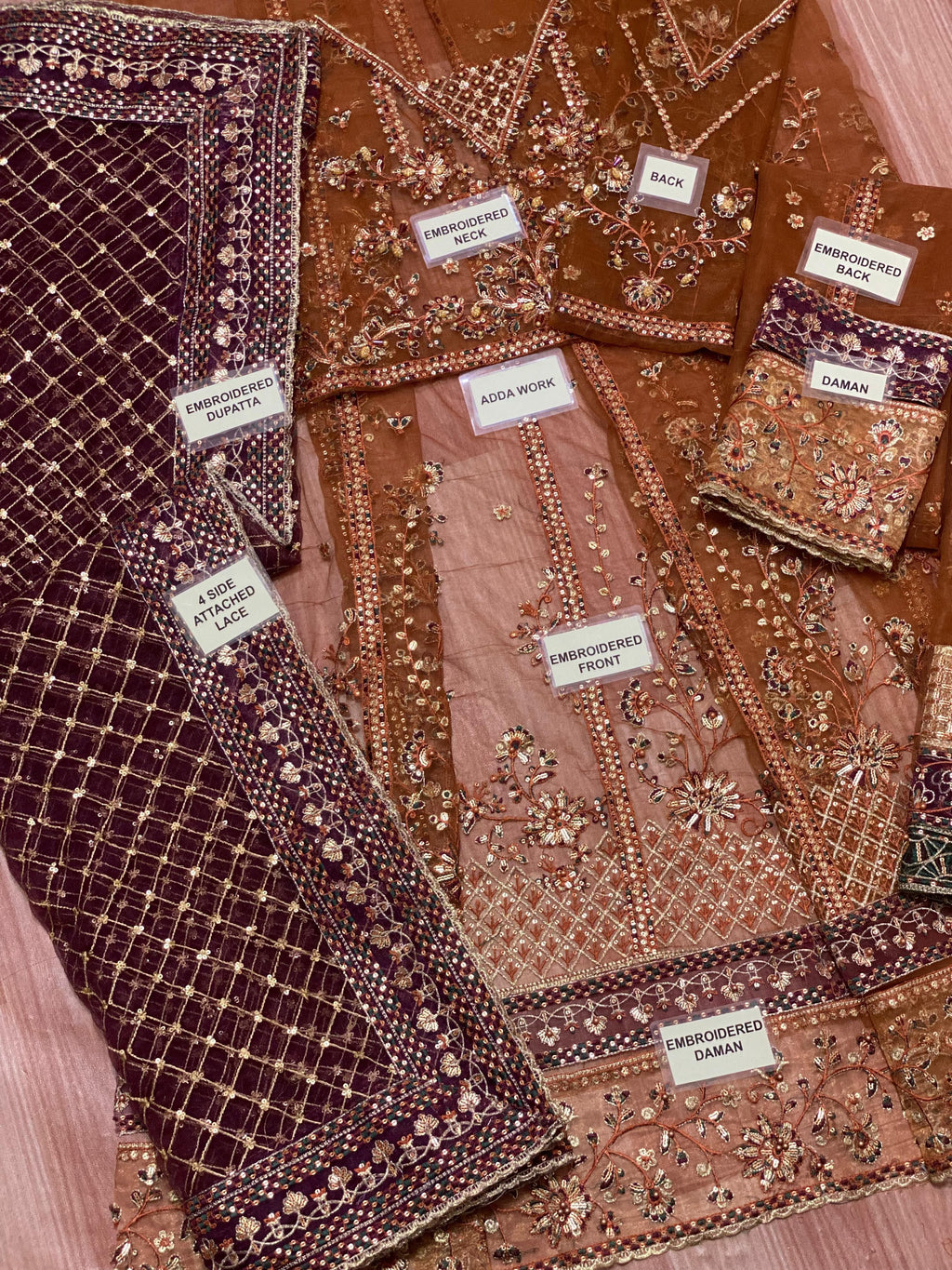 FARASHA - 3 Piece Net Frock with Shamose Silk Trouser